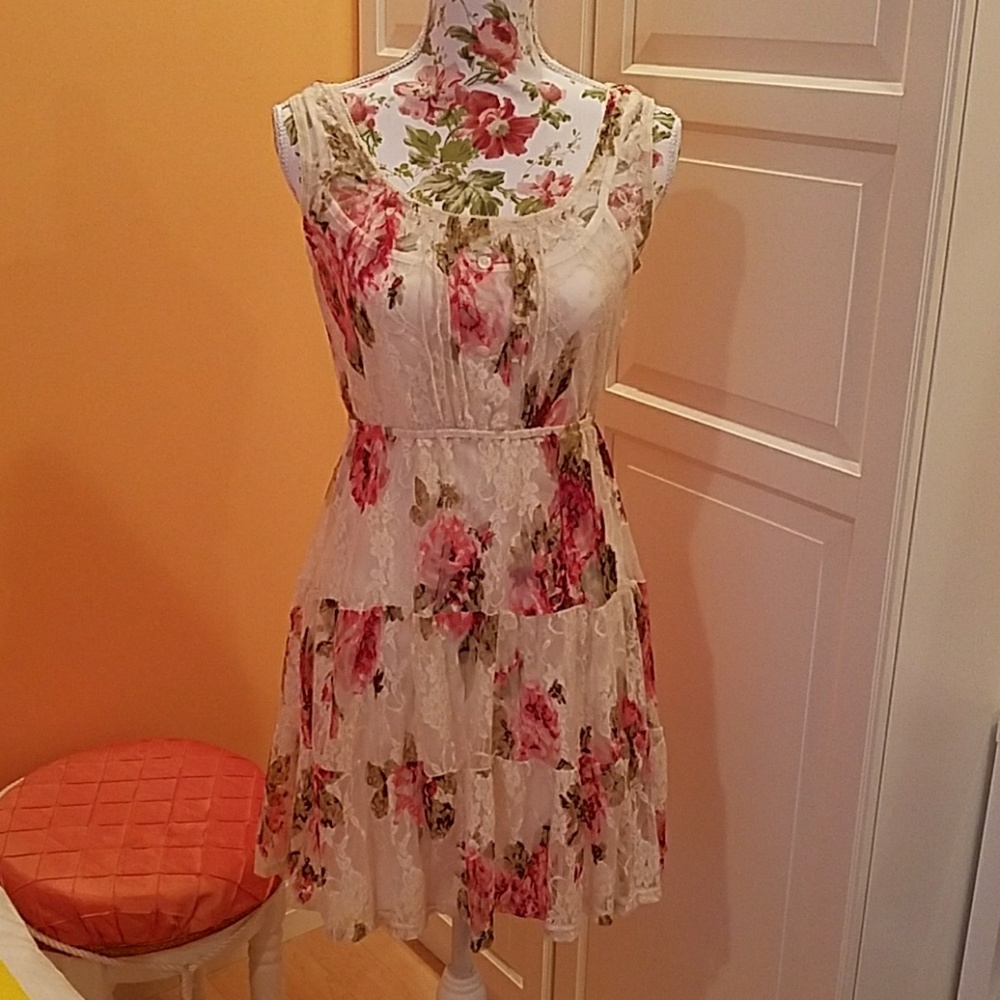 Lace floral print dress
